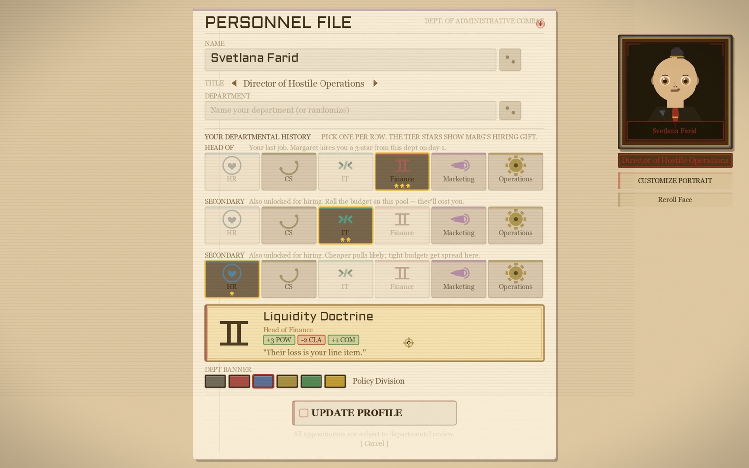 Department head profile screenshot